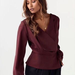 Vetta Vintage Collar Wrap Blouse Wine